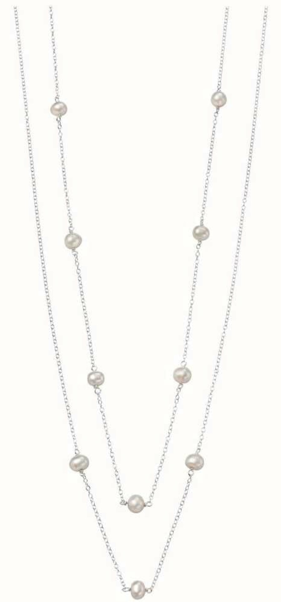 Jewelry Elements Silver | Elements Silver White Freshwater Pearl Station Necklace 80Cm