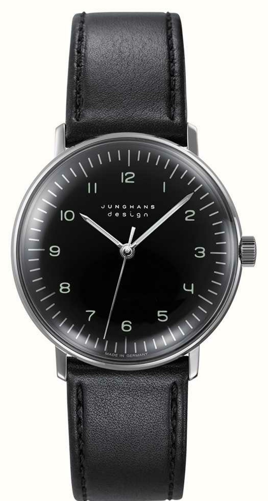 Women'S Junghans | Junghans Max Bill Handaufzug Black Dial Black Strap Sapphire Crystal