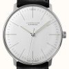 Men'S Junghans | Junghans Men'S Max Bill Automatic Black Leather Strap Sapphire