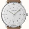 Men'S Junghans | Junghans Men'S Max Bill White Dial Beige Leather Watch Sapphire Crystal