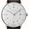 Men'S Junghans | Junghans Men'S Max Bill Quartz White Dial Brown Leather Watch