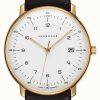 Men'S Junghans | Junghans Max Bill Quartz | Brown Leather Strap | Gold Plated Case