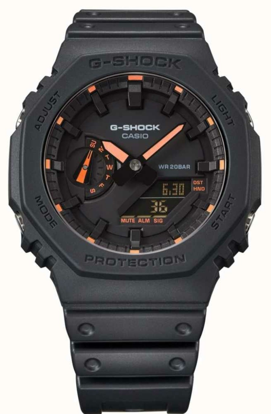 Men'S Casio | Casio G-Shock 2100 Utility Black Series Orange Detailing