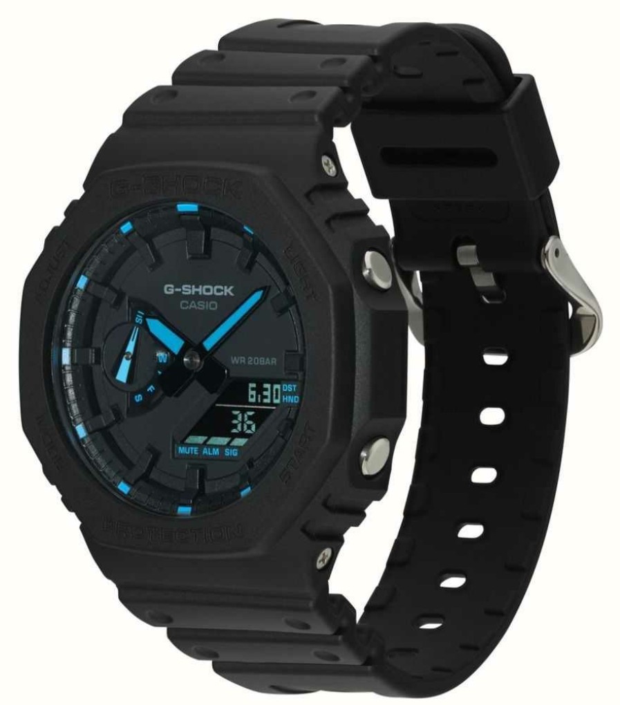 Men'S Casio | Casio G-Shock 2100 Utility Black Series Blue Detailing