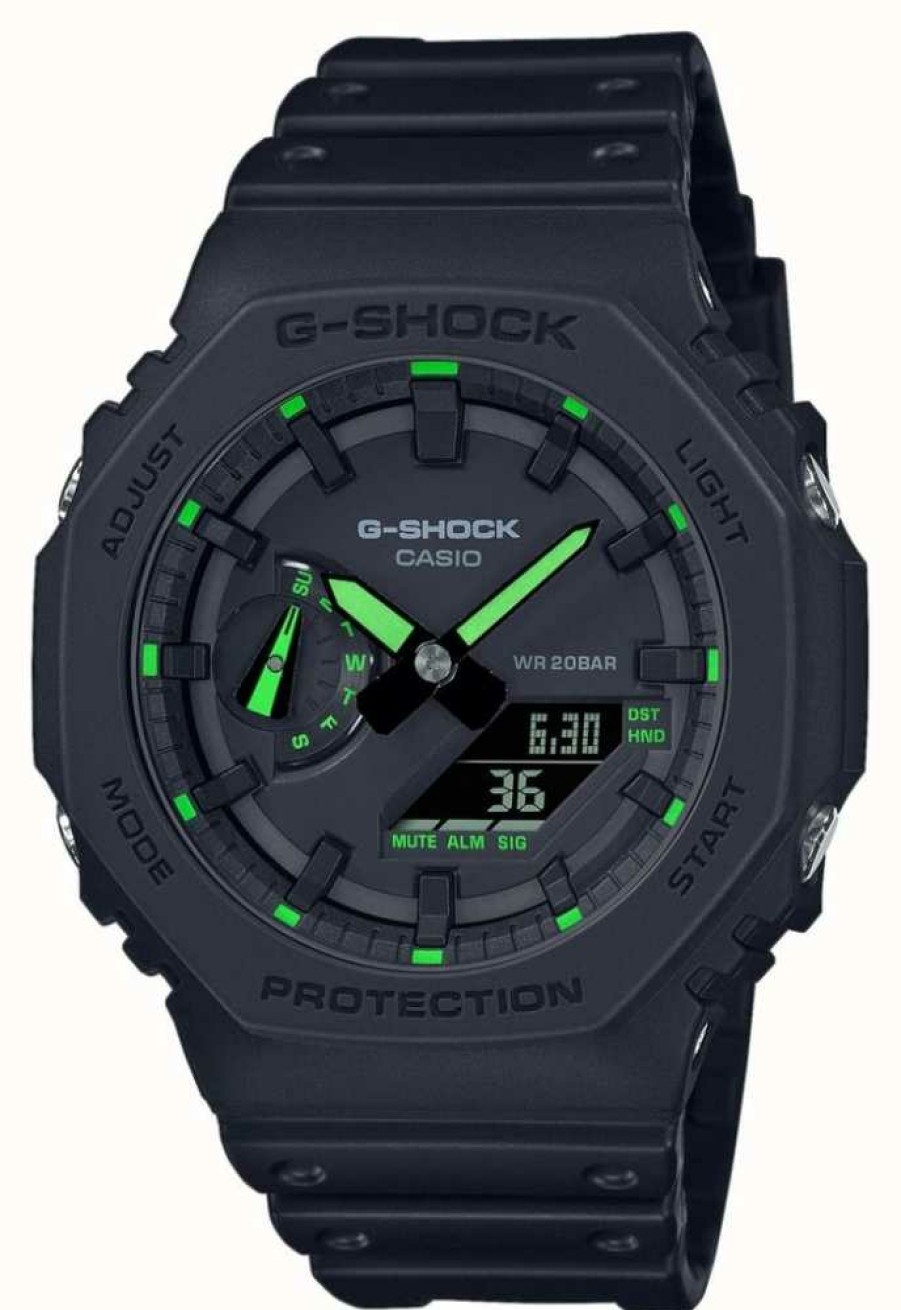 Men'S Casio | Casio G-Shock 2100 Utility Black Series Neon Green Details