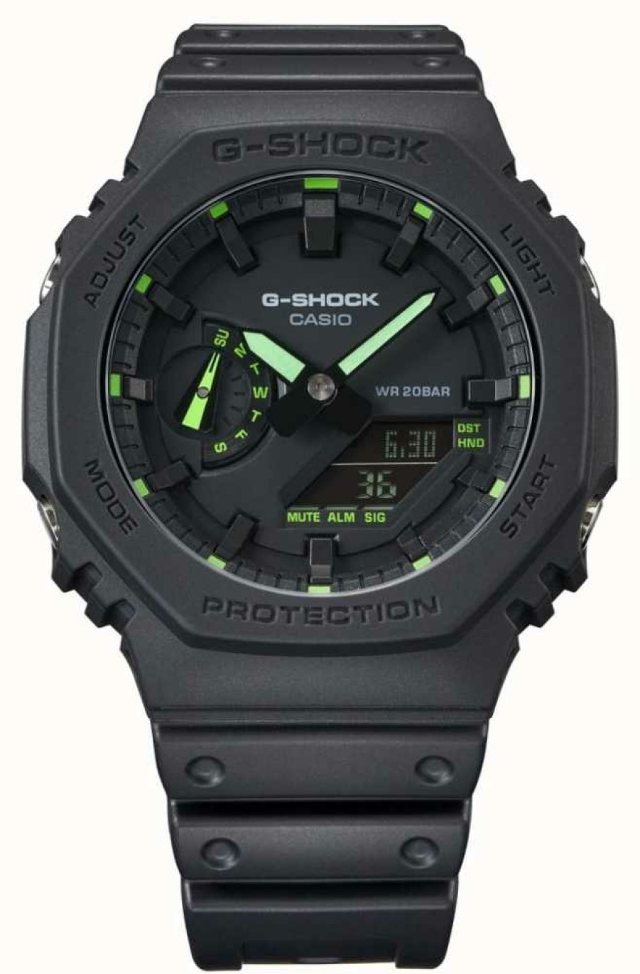 Men'S Casio | Casio G-Shock 2100 Utility Black Series Neon Green Details