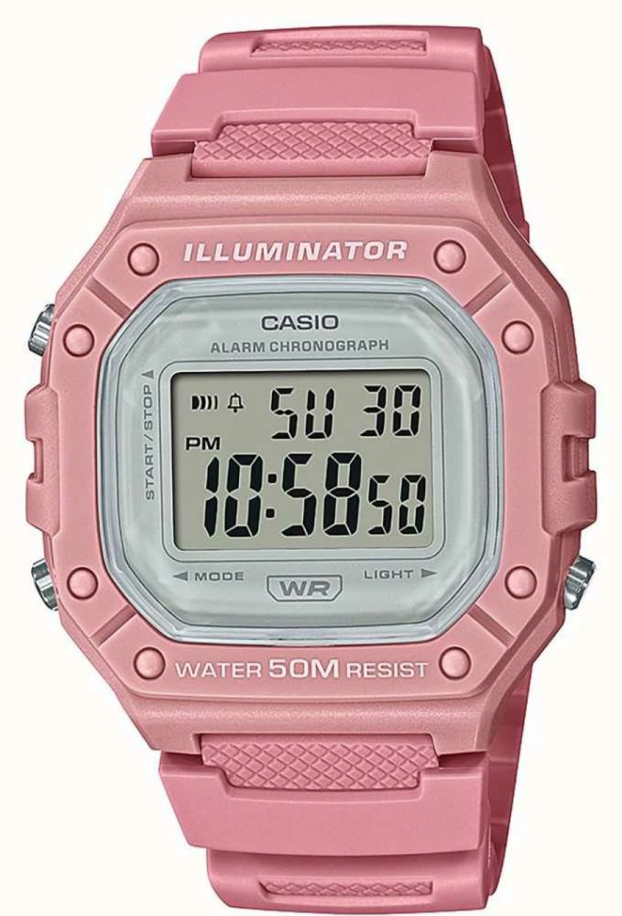 Men'S Casio | Casio Collection Pink Resin Digital Watch