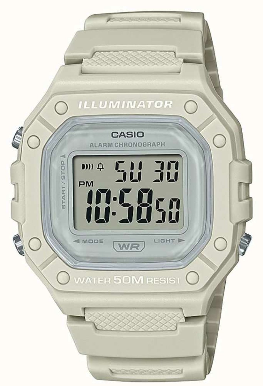 Men'S Casio | Casio Collection Cream Resin Strap Digital Watch