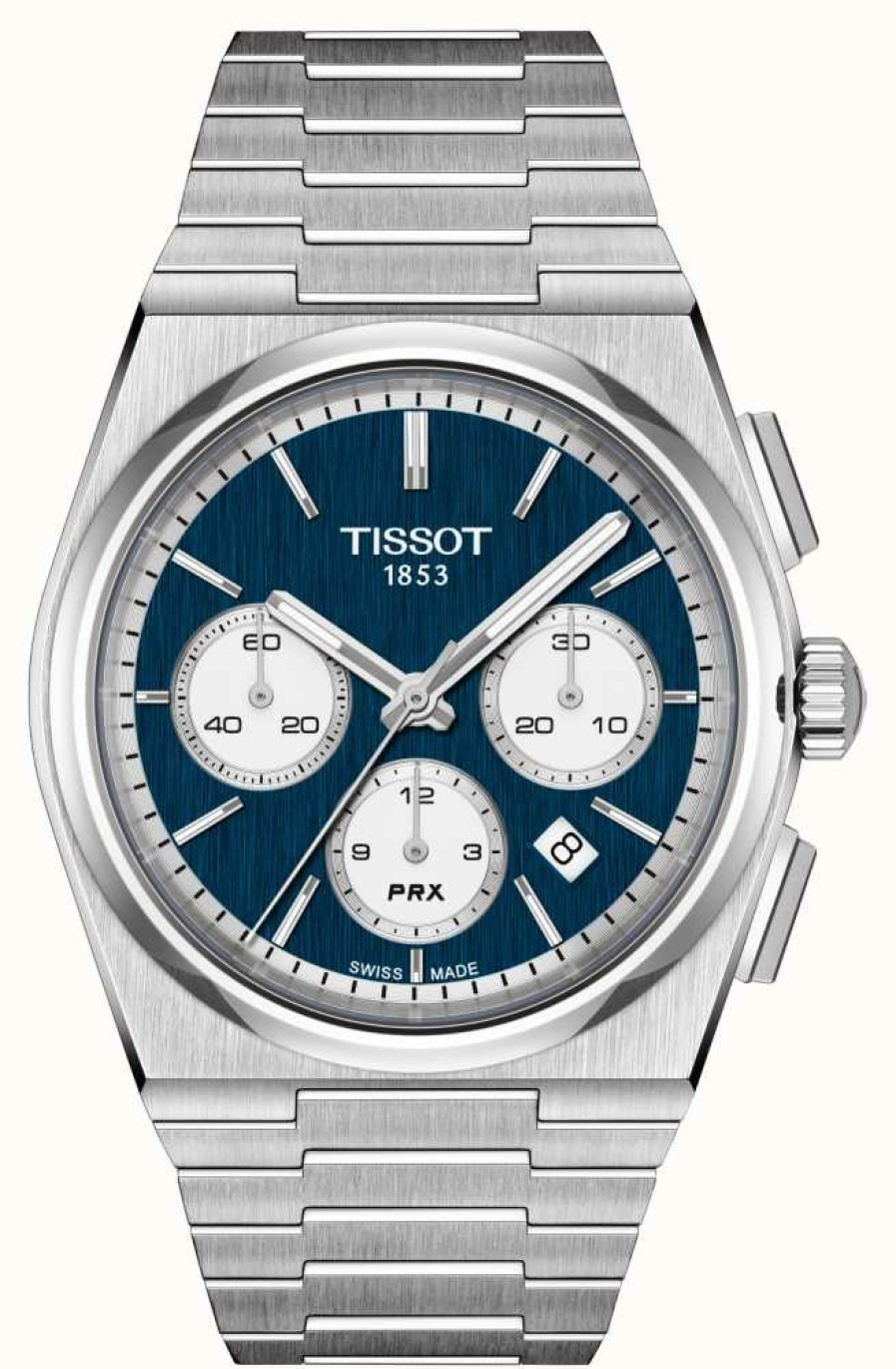 Men'S Tissot | Tissot Prx Auto Chrono Valjoux Blue Steel