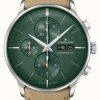 Men'S Junghans | Junghans Meister Chronoscope | Green Dial | Beige Leather Strap German Date