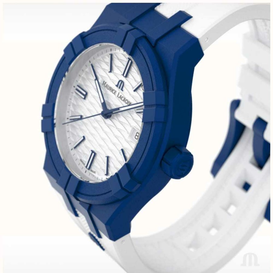 Women'S Maurice Lacroix | Maurice Lacroix Aikon Quartz #Tide Upcycled-Plastic (40Mm) Navy Blue / White