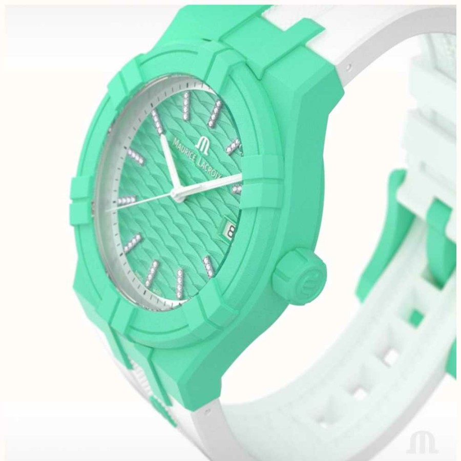 Women'S Maurice Lacroix | Maurice Lacroix Aikon Quartz #Tide Upcycled-Plastic (40Mm) Mint Green / White