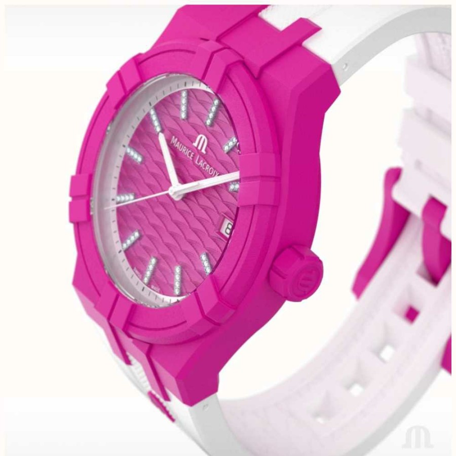 Women'S Maurice Lacroix | Maurice Lacroix Aikon Quartz #Tide Upcycled-Plastic (40Mm) Fuchsia Pink / White