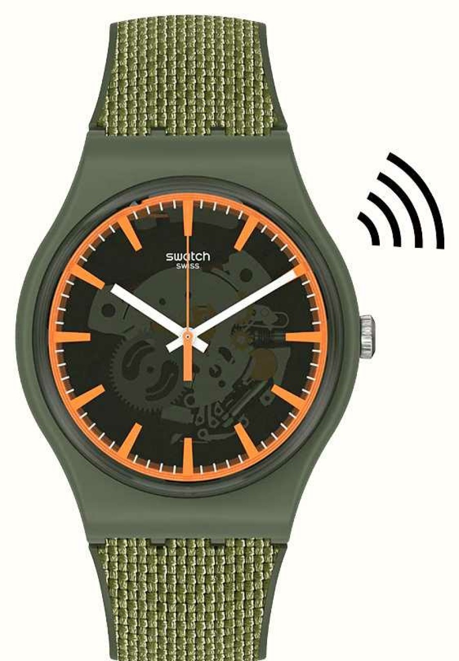 Men'S Swatch | Swatch Unisex Ongpay! Green Textured Strap