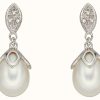 Jewelry Elements Gold | Elements Silver 9Ct White Gold Diamond And Pearl Drop Earrings