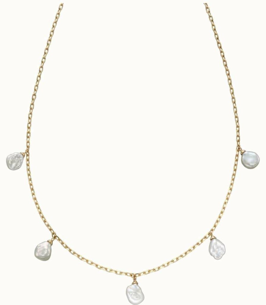 Jewelry Elements Gold | Elements Gold 9Ct Gold Keshi Pearl Charm Necklace