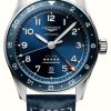 Men'S LONGINES | Longines Spirit Zulu Time Gmt 42Mm Blue Dial Blue Leather Strap