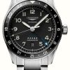 Men'S LONGINES | Longines Spirit Zulu Time Gmt 42Mm Black Dial Stainless Steel Bracelet