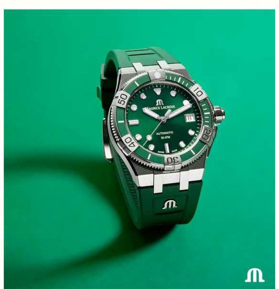 Men'S Maurice Lacroix | Maurice Lacroix Aikon Venturer Automatic (38Mm) Green Dial / Green Rubber