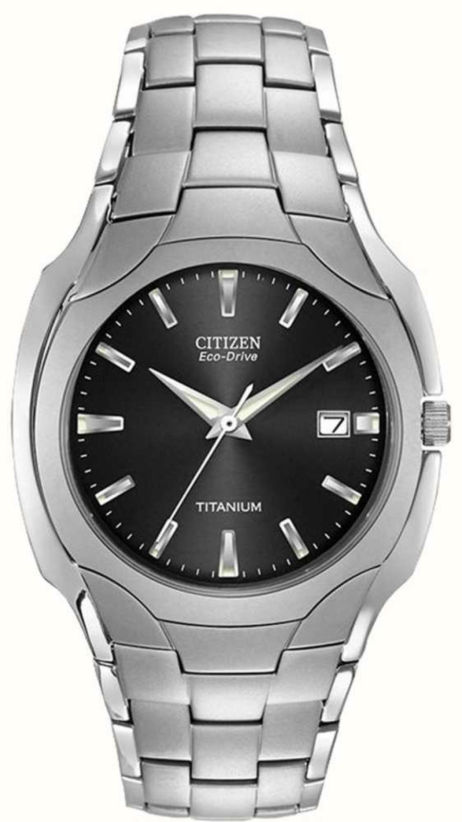 Men'S Citizen | Citizen Men'S Eco Drive Titanium Bracelet Black Dial