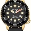 Men'S Citizen | Citizen Eco-Drive Men'S Promaster Diver Black Silicone Strap Gold Plated