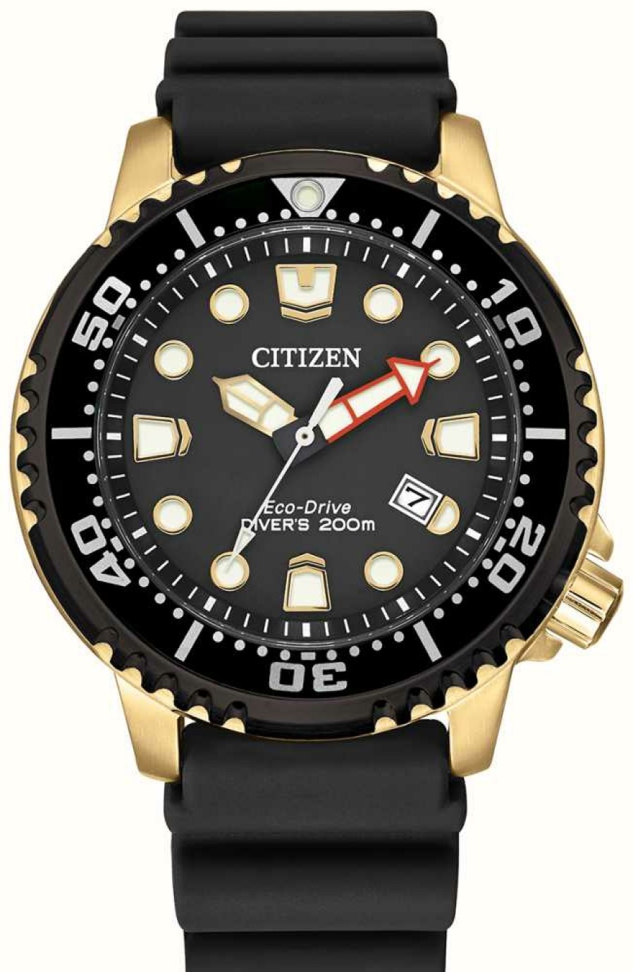 Men'S Citizen | Citizen Eco-Drive Men'S Promaster Diver Black Silicone Strap Gold Plated