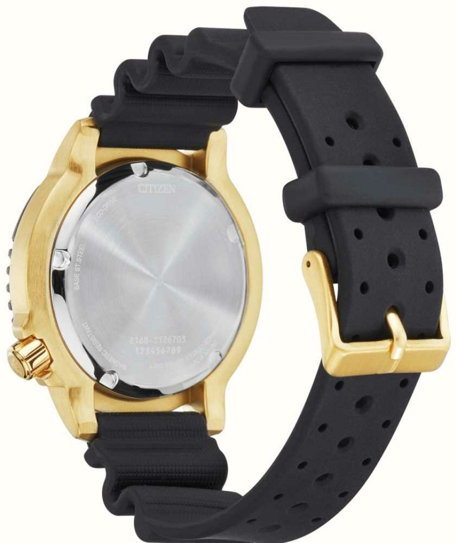 Men'S Citizen | Citizen Eco-Drive Men'S Promaster Diver Black Silicone Strap Gold Plated