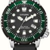 Men'S Citizen | Citizen Men'S Promaster Diver Eco-Drive Green Bezel Silicone Strap