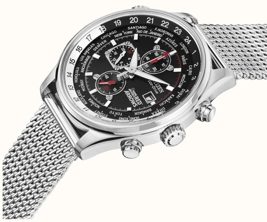 Men'S Citizen | Citizen Red Arrows Stainless Steel Mesh Bracelet Eco-Drive