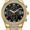 Men'S Citizen | Citizen Men'S Eco-Drive Gold-Tone Crystal Set Watch