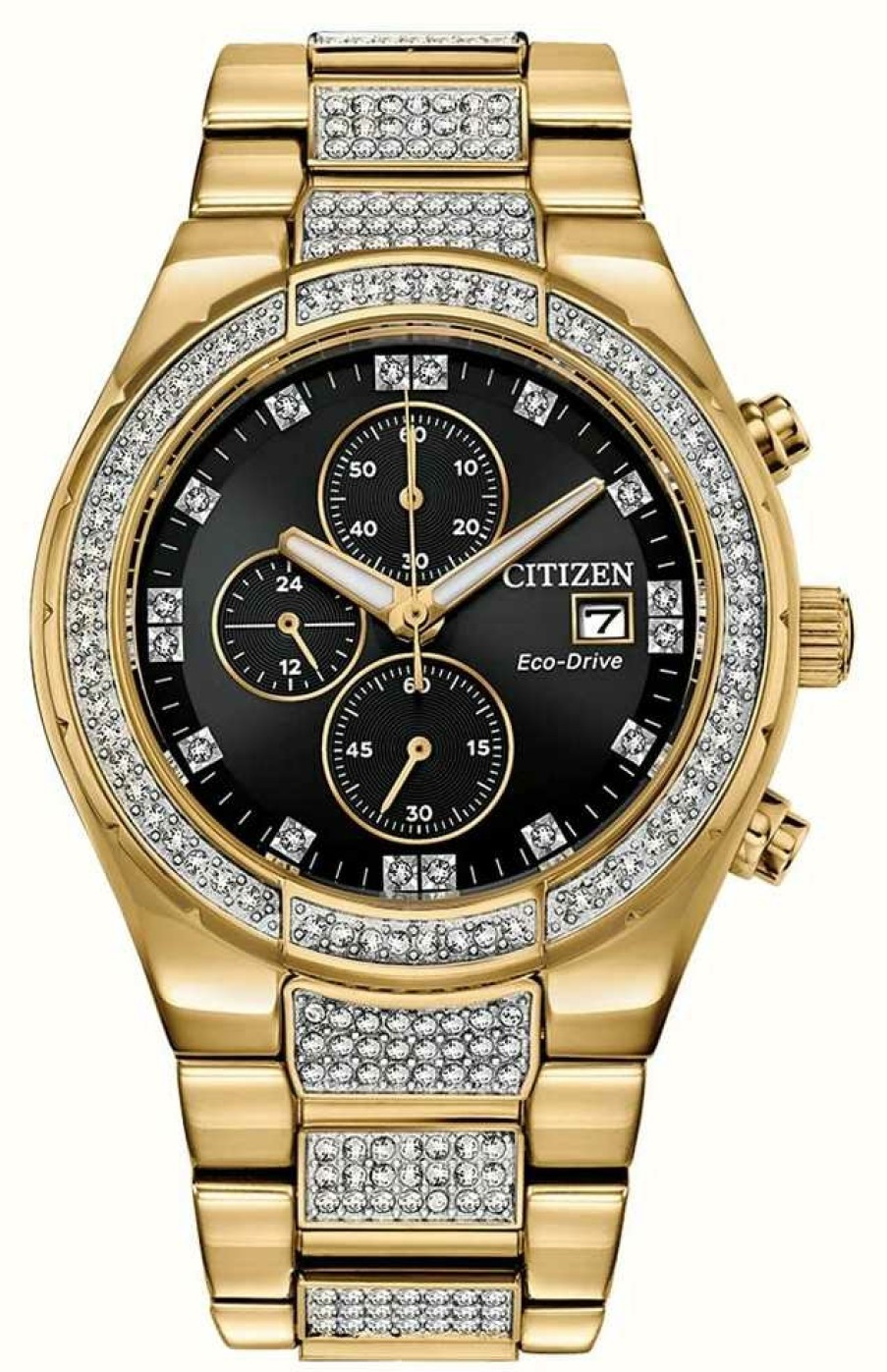 Men'S Citizen | Citizen Men'S Eco-Drive Gold-Tone Crystal Set Watch