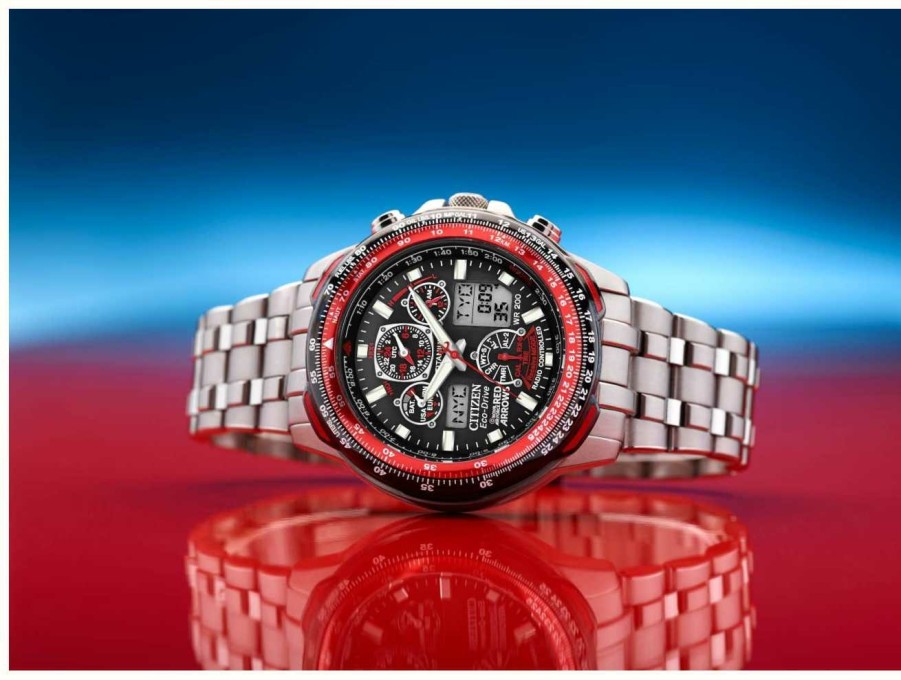 Men'S Citizen | Citizen Red Arrows Titanium Skyhawk A-T Eco-Drive Men'S Solar Powered