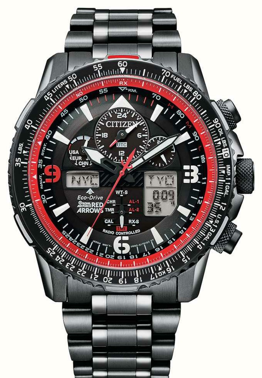 Men'S Citizen | Citizen Red Arrows Skyhawk A-T Limited Edition Eco-Drive Promaster Radio Controlled Plated Stainless Steel