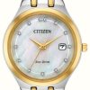 Women'S Citizen | Citizen Women'S Silhouette Diamond | Eco-Drive | Mother-Of-Pearl Dial | Two-Tone Stainless Steel Bracelet