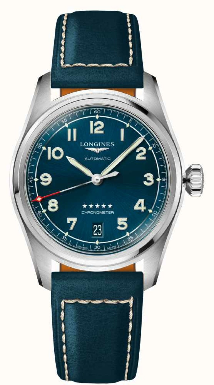 Men'S LONGINES | Longines Spirit 37Mm Blue Dial Blue Leather Strap