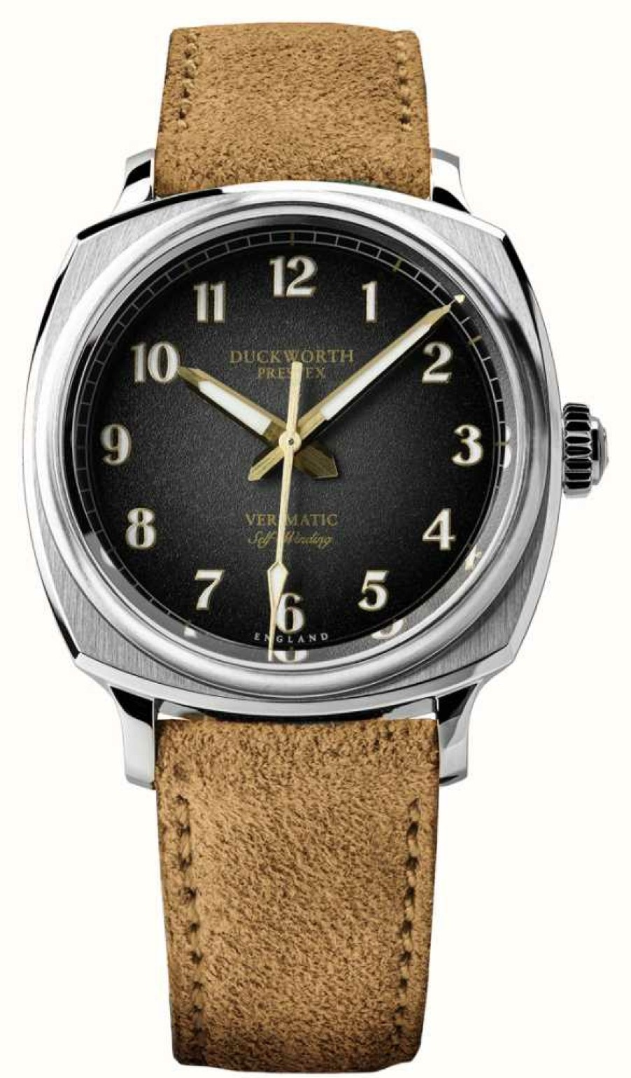 Men'S Duckworth Prestex | Duckworth Prestex Verimatic (39Mm) Black Fume Dial / Beige Italian Suede Leather