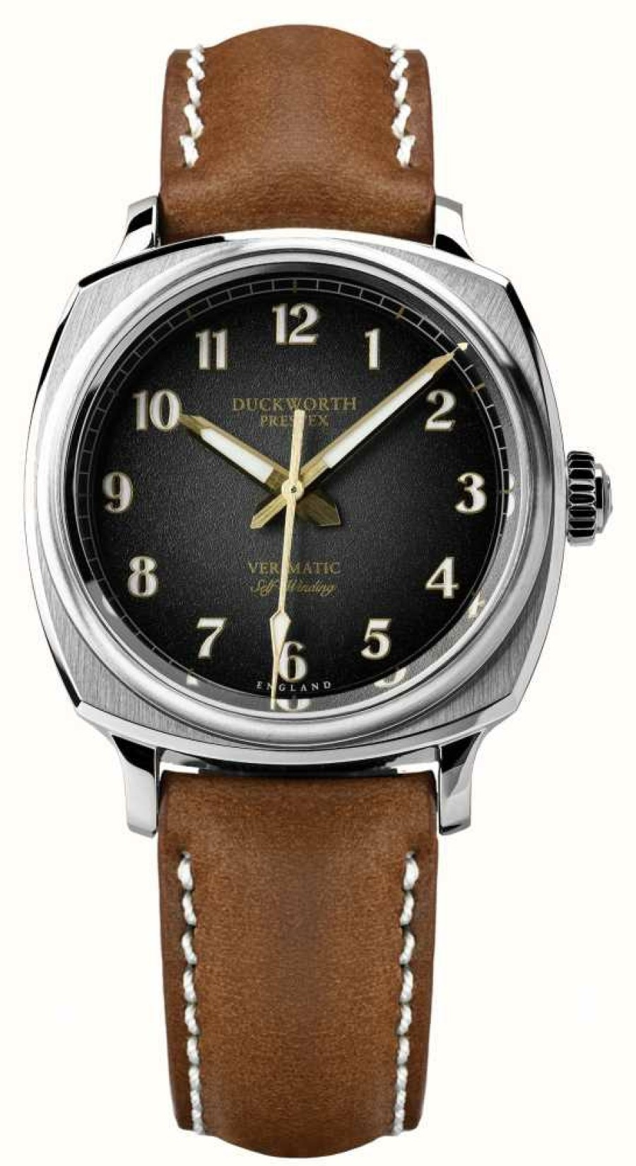 Men'S Duckworth Prestex | Duckworth Prestex Verimatic (39Mm) Black Fume Dial / Brown Horween Leather