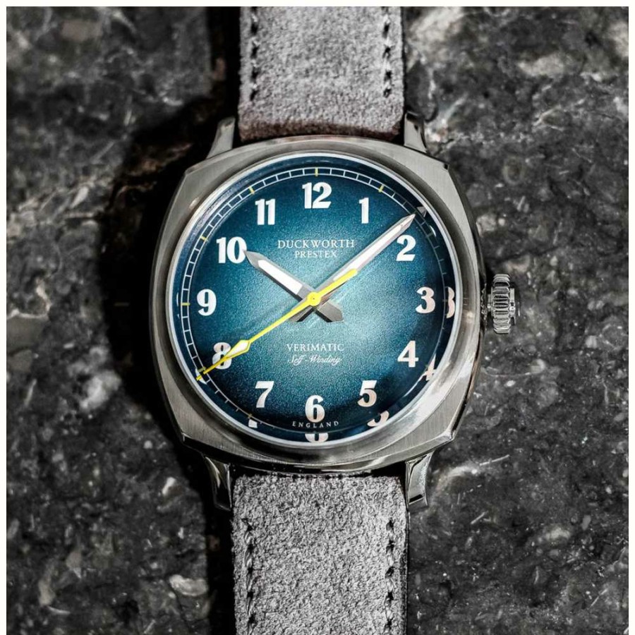 Men'S Duckworth Prestex | Duckworth Prestex Verimatic (39Mm) Blue Fume Dial / Grey Italian Suede Leather