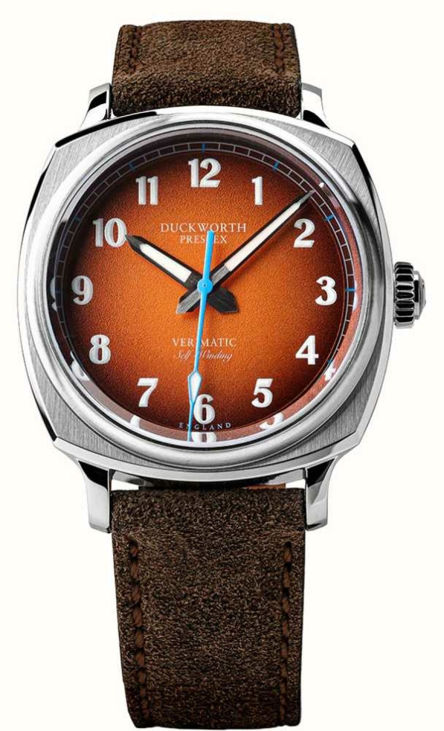 Men'S Duckworth Prestex | Duckworth Prestex Verimatic (39Mm) Orange Fume Dial / Brown Italian Suede Leather