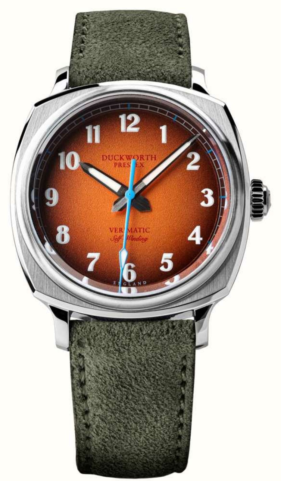 Men'S Duckworth Prestex | Duckworth Prestex Verimatic (39Mm) Orange Fume Dial / Green Italian Suede Leather