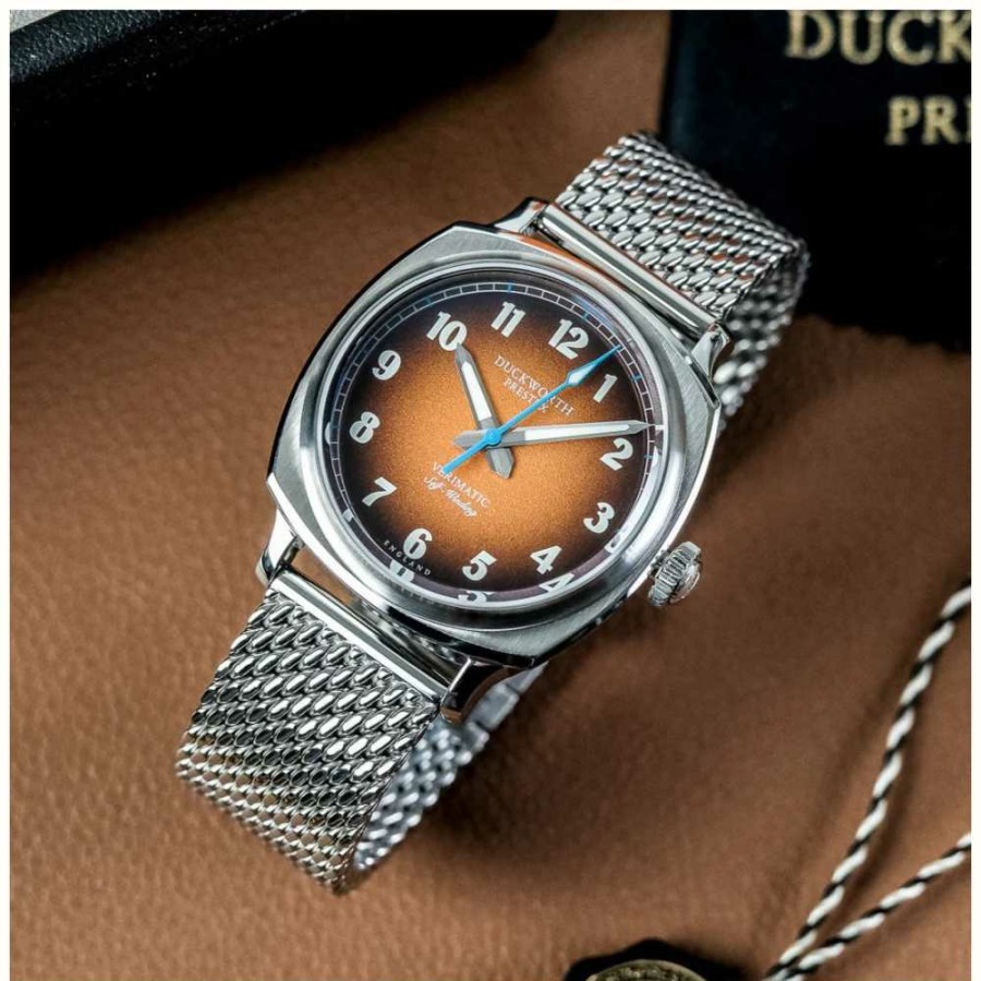 Men'S Duckworth Prestex | Duckworth Prestex Verimatic (39Mm) Orange Fume Dial / Stainless Steel Mesh