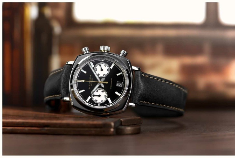 Men'S Duckworth Prestex | Duckworth Prestex Chronograph 42 (42Mm) Black Sunburst Dial / Black Horween Leather