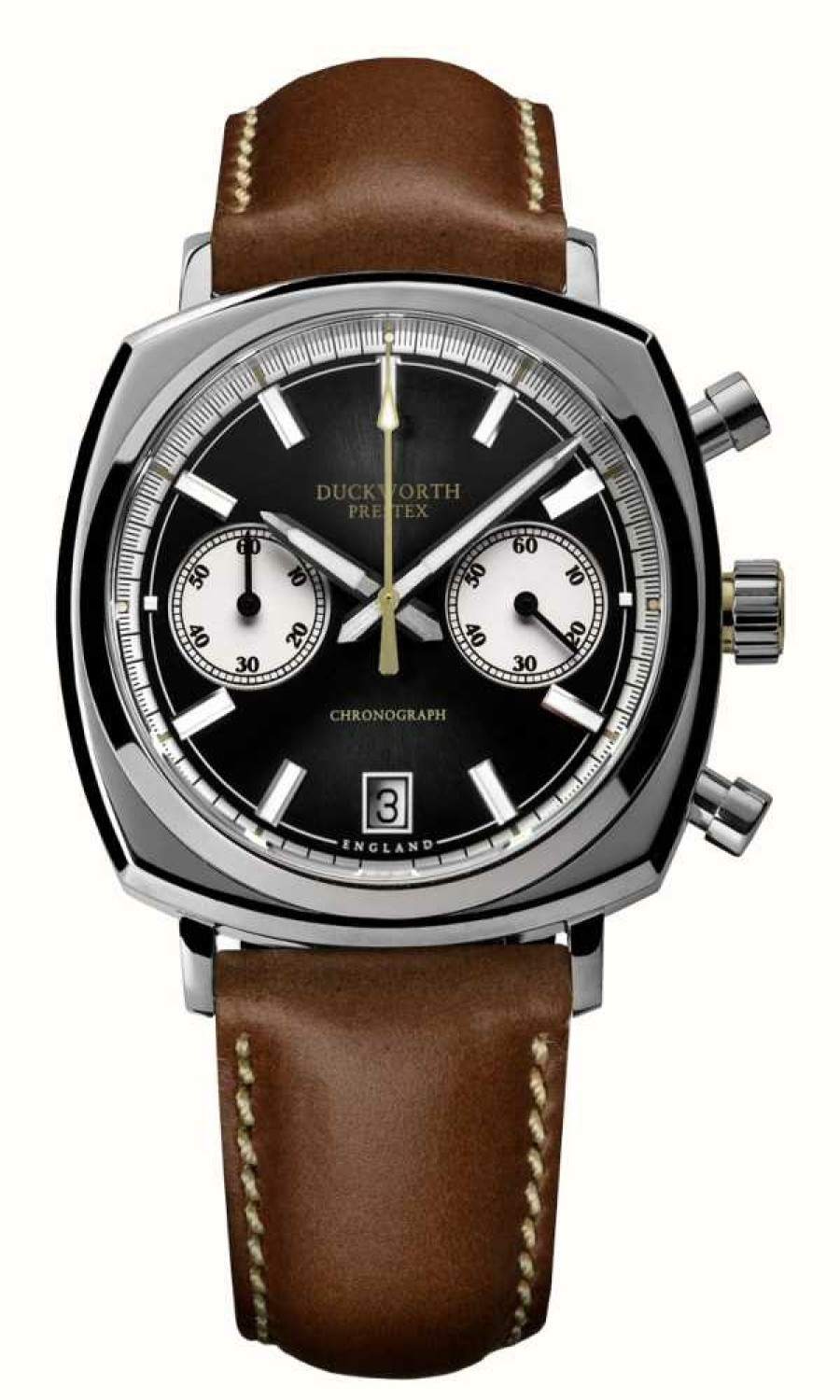 Men'S Duckworth Prestex | Duckworth Prestex Chronograph 42 (42Mm) Black Sunburst Dial / Brown Horween Leather