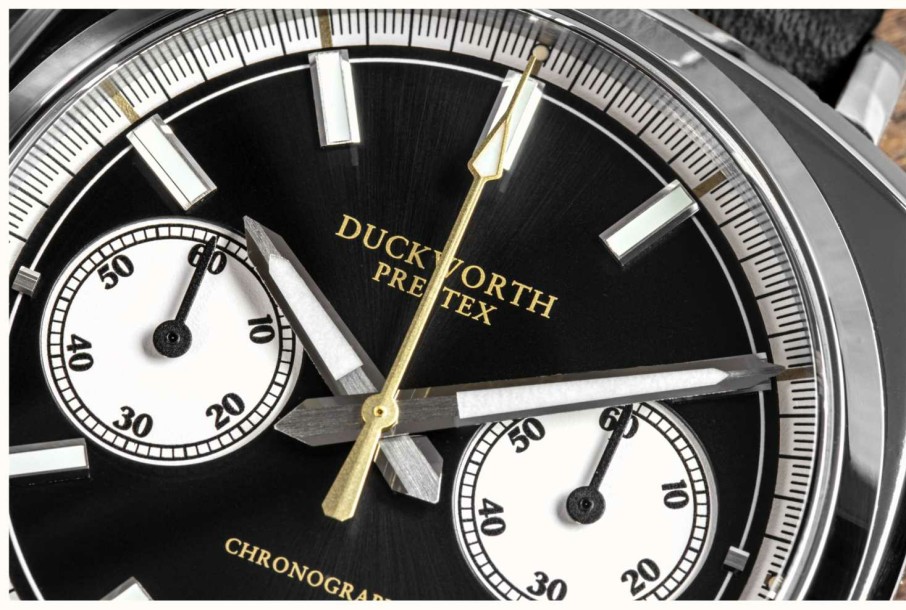 Men'S Duckworth Prestex | Duckworth Prestex Chronograph 42 (42Mm) Black Sunburst Dial / Black Rubber