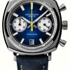 Men'S Duckworth Prestex | Duckworth Prestex Chronograph 42 (42Mm) Blue Sunburst Dial / Blue Horween Leather