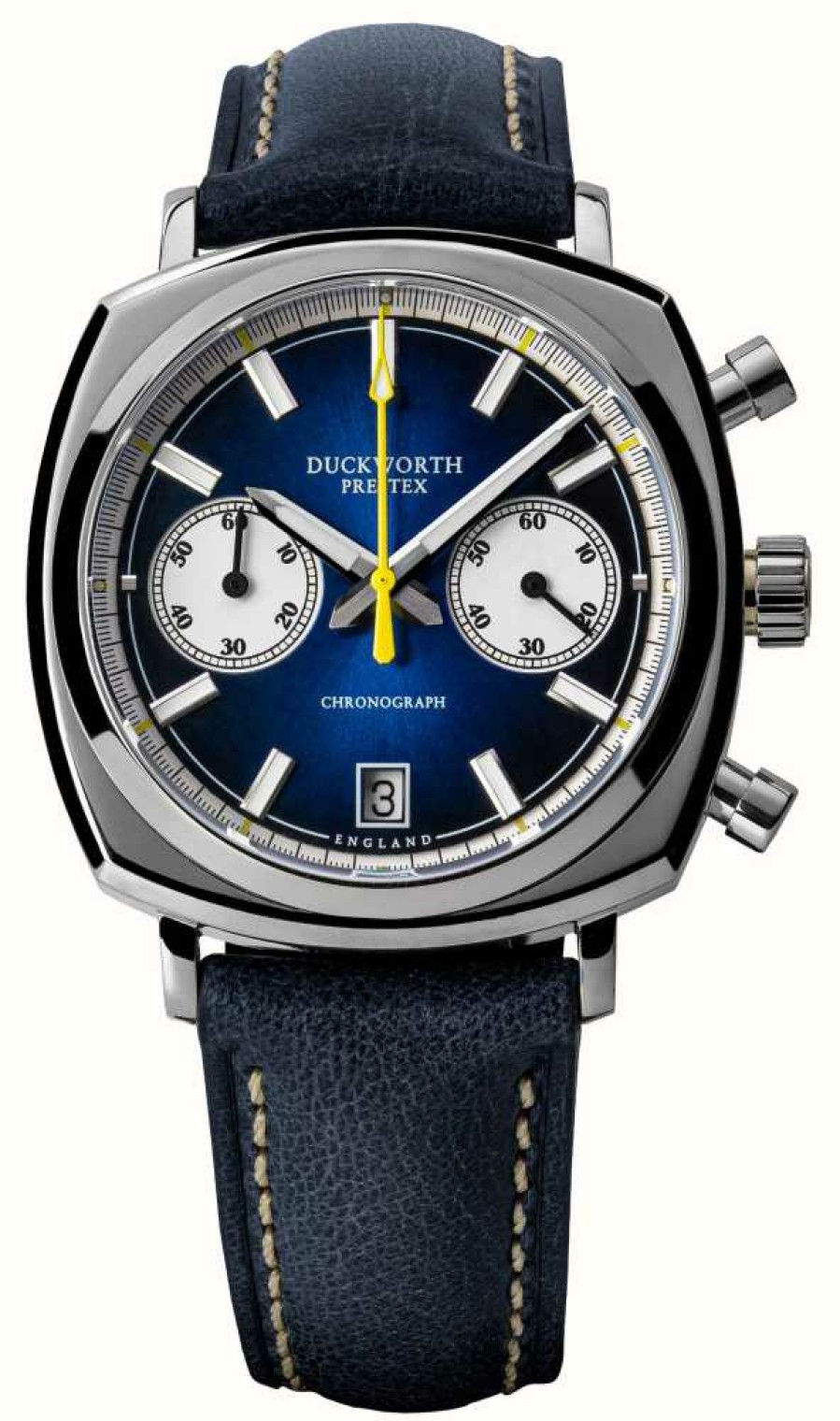 Men'S Duckworth Prestex | Duckworth Prestex Chronograph 42 (42Mm) Blue Sunburst Dial / Blue Horween Leather