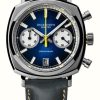 Men'S Duckworth Prestex | Duckworth Prestex Chronograph 42 (42Mm) Blue Sunburst Dial / Black Horween Leather