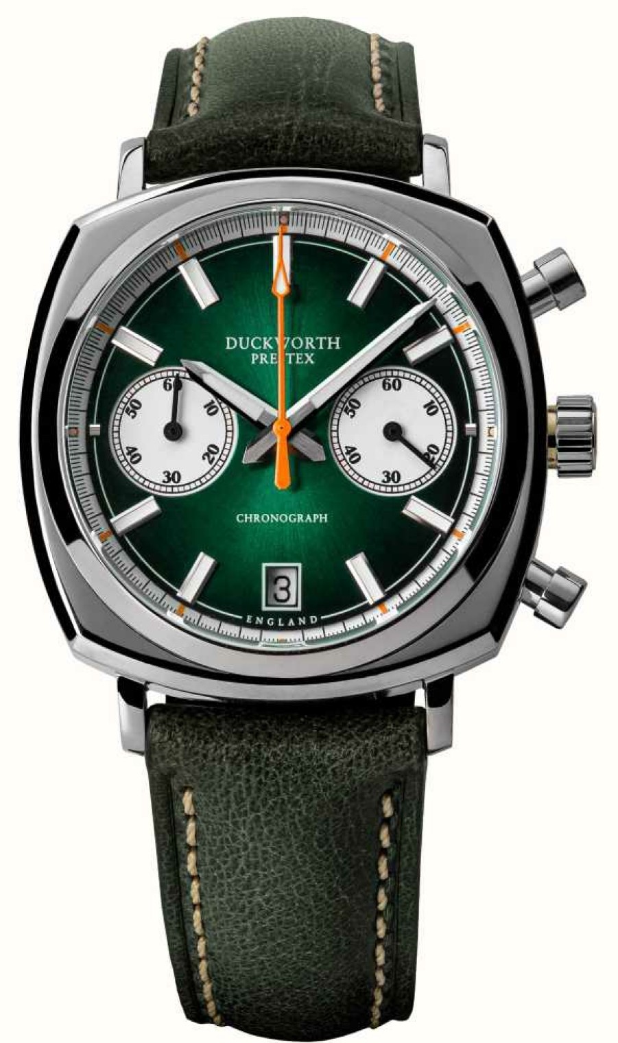 Men'S Duckworth Prestex | Duckworth Prestex Chronograph 42 (42Mm) Green Sunburst Dial / Green Horween Leather