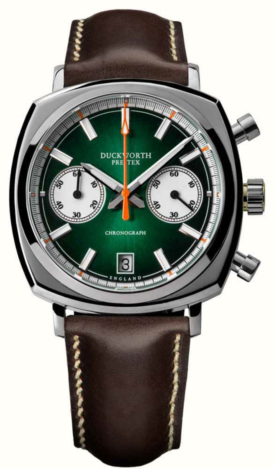 Men'S Duckworth Prestex | Duckworth Prestex Chronograph 42 (42Mm) Green Sunburst Dial / Brown Horween Leather