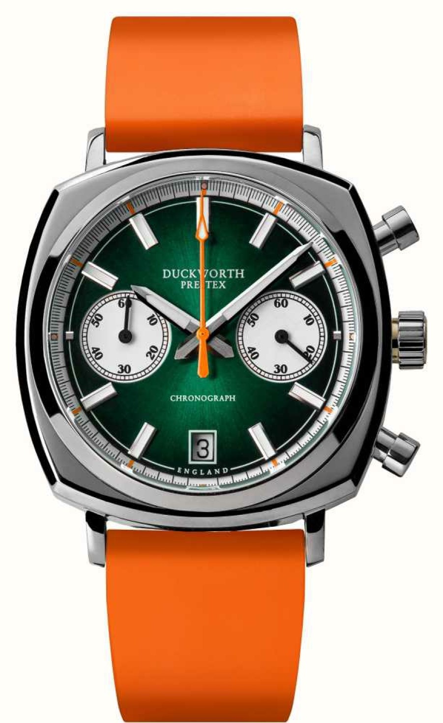 Men'S Duckworth Prestex | Duckworth Prestex Chronograph 42 (42Mm) Green Sunburst Dial / Orange Rubber